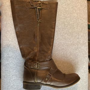 Guess Women's Size 8 M Medium Brown Below Knee High Boots GG Hertlez Low Heel